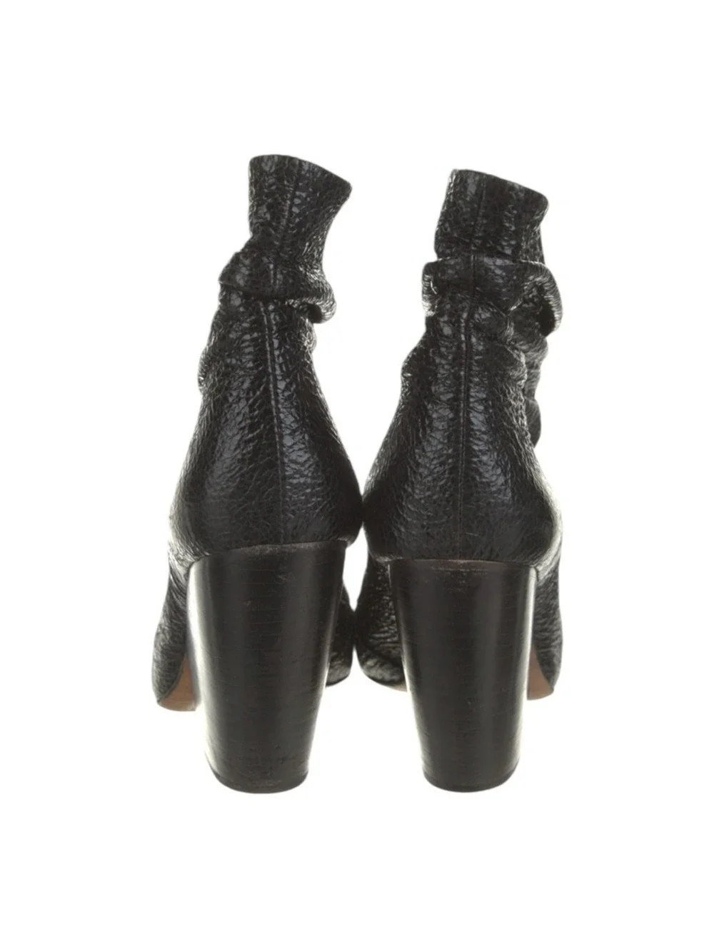 IRO Black Ruched Leather Slouchy Pointed Toe Ankle Boots Cone Heel Size 7